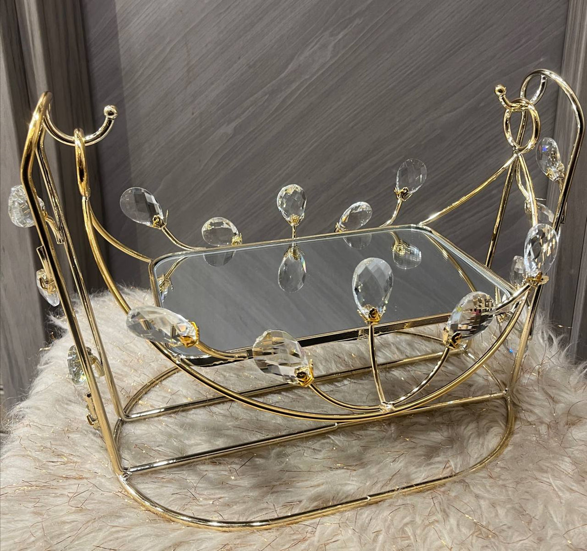 Luxury Gold Crystal Serving Tray + Free Ashtray Gift | شيالة ضيافة ذهبية مرصعة بالكريستال + طفاية غزاله هدية مجانية