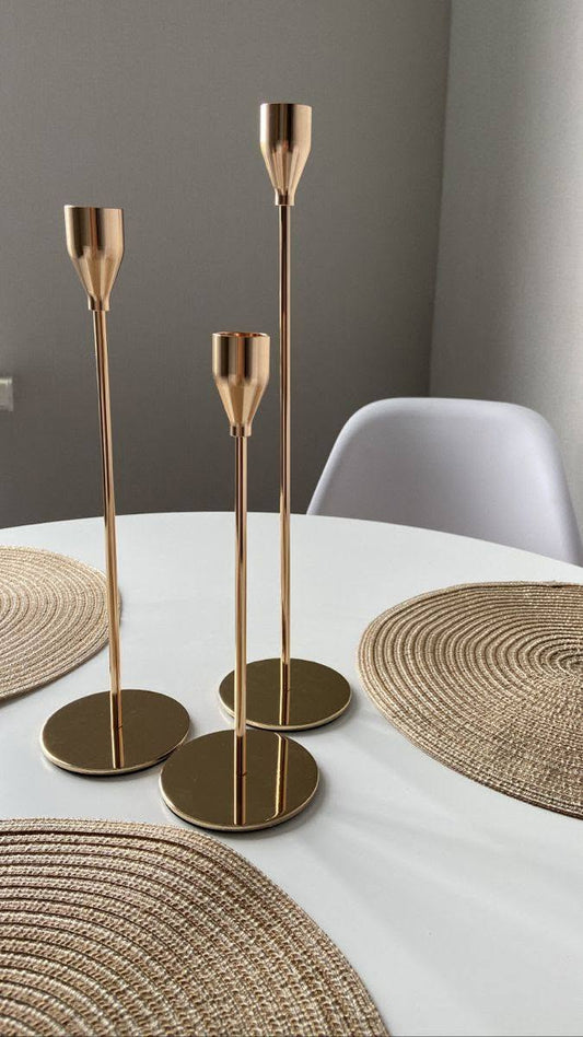 Modern Golden Candle Holder Set - 3 Pieces