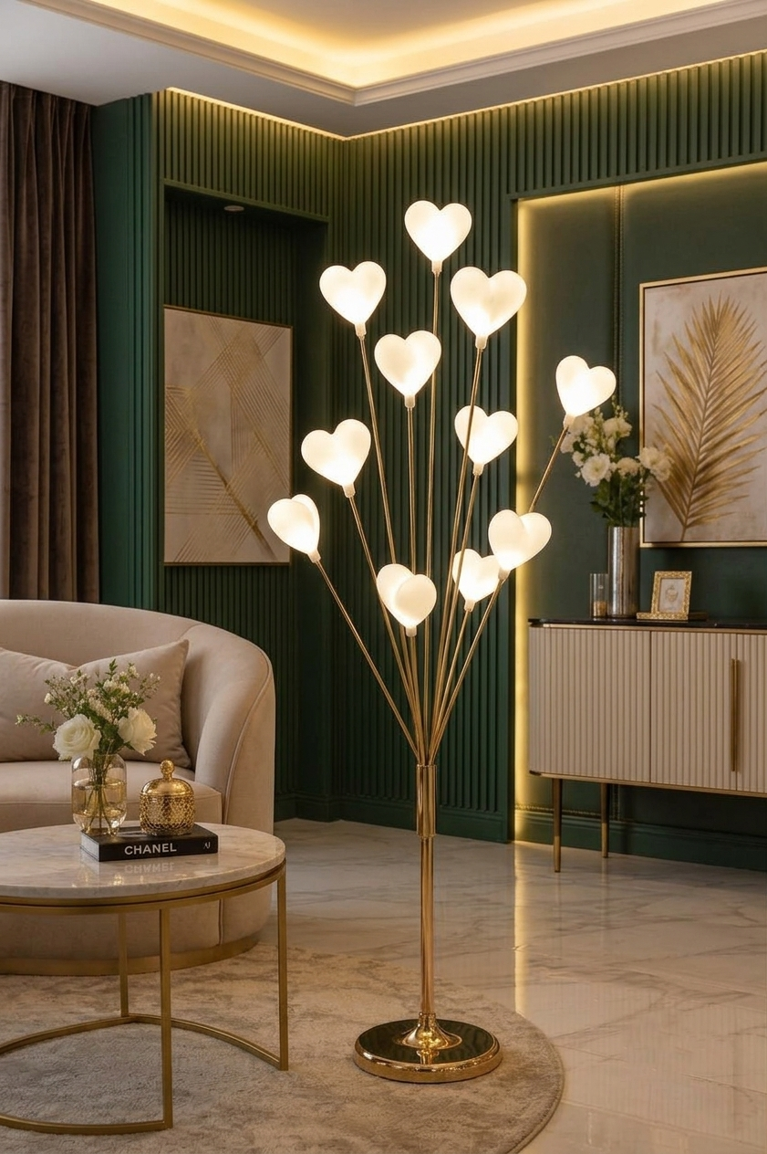 Luxury Gold Floor Lamp with 11 Glowing Hearts