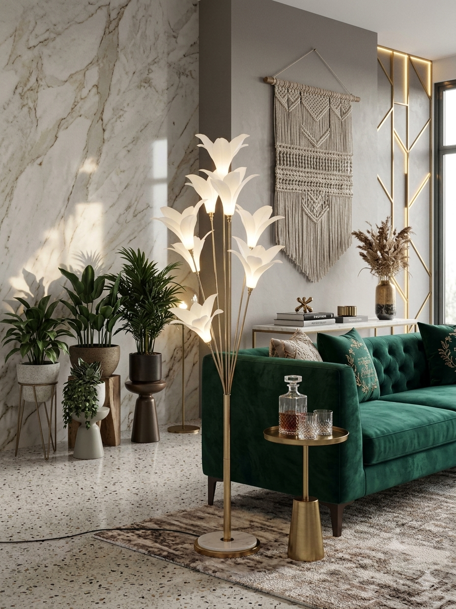 Luxury Gold Floor Lamp with 9 Tulip Blossoms
