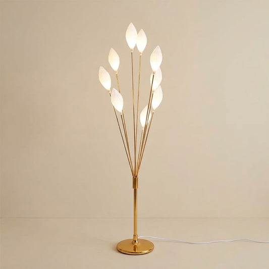 Modern 9-Head Gold Floor Lamp with Leaf-Shaped LED Shade