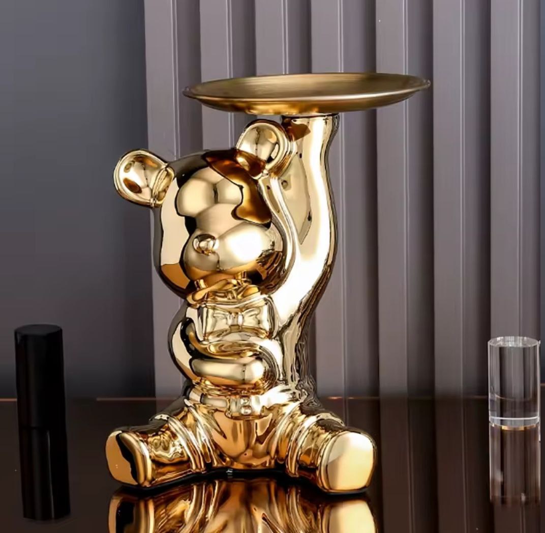Golden Bear Modern Decorative Tray Statue
