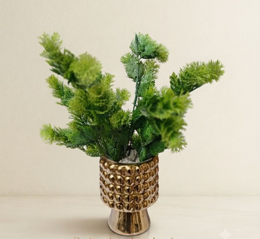 Artificial Grass in a Gold Studded Pot