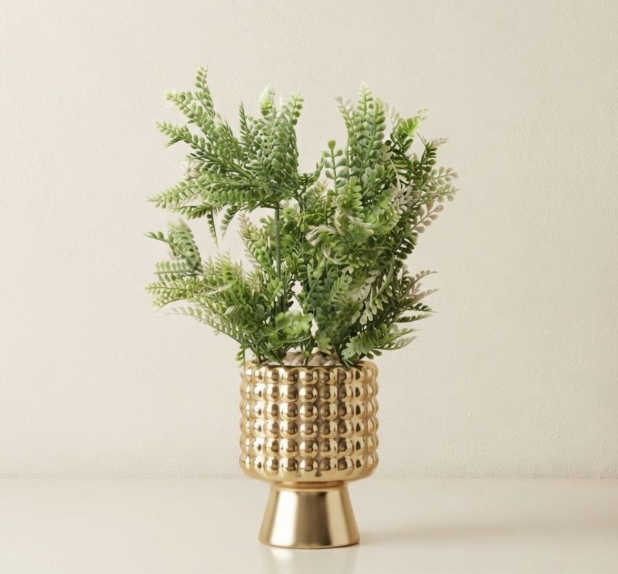 Artificial Grass in a Gold Studded Pot