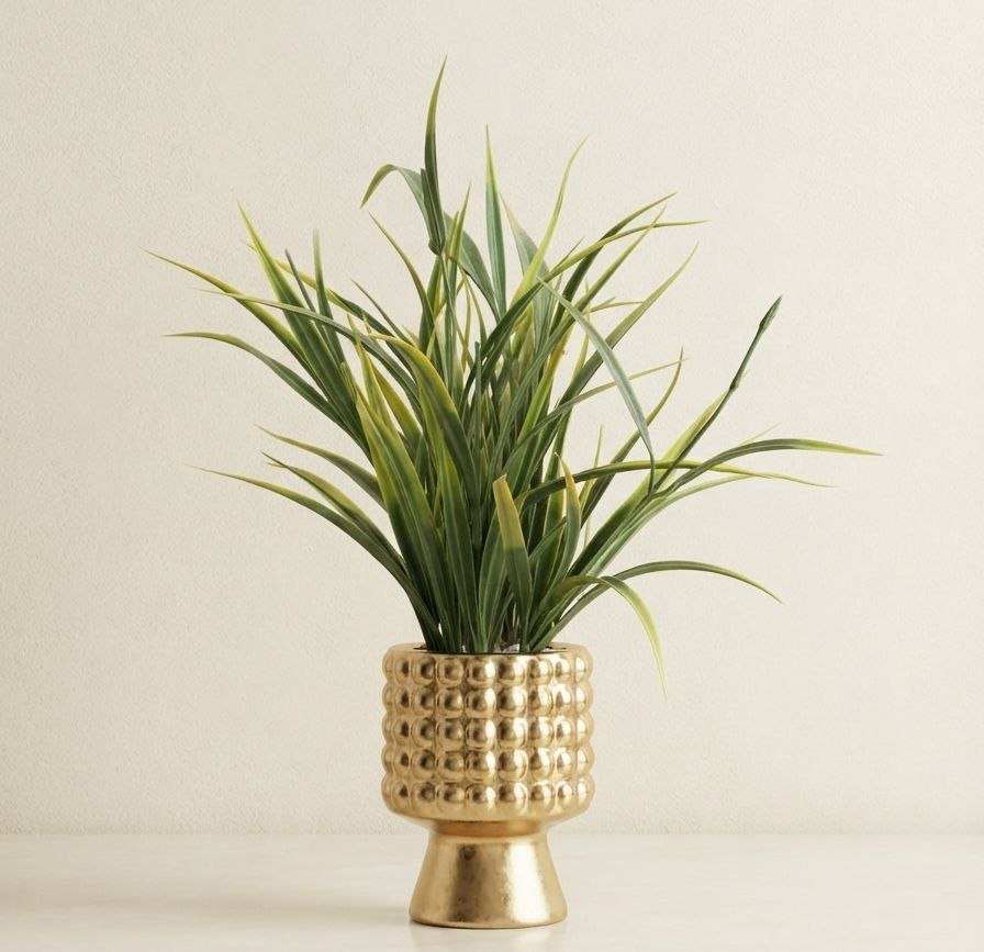 Artificial Grass in a Gold Studded Pot