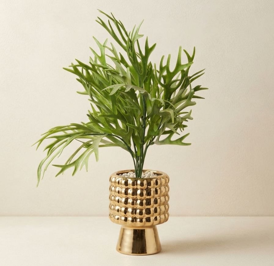 Artificial Grass in a Gold Studded Pot