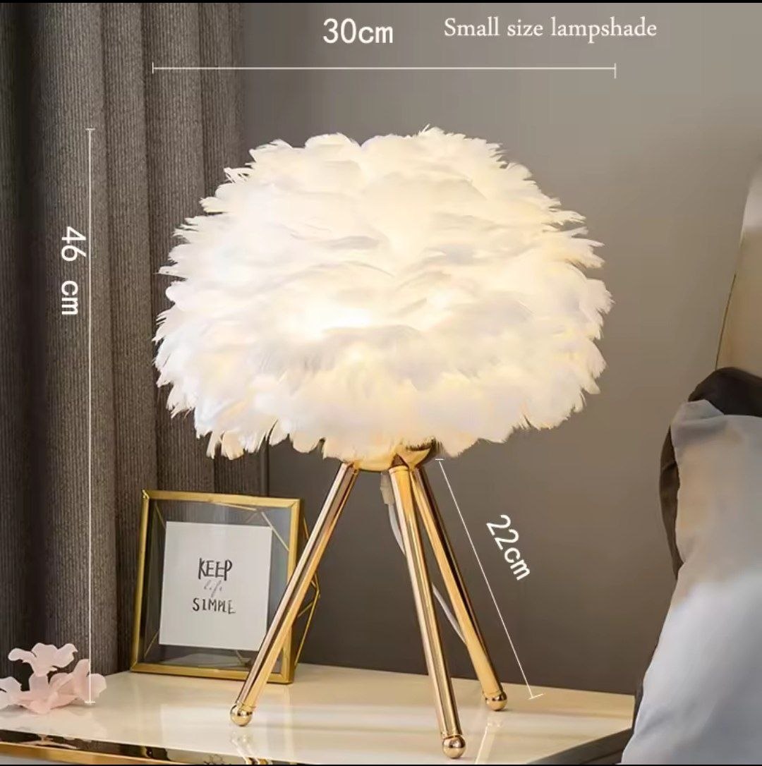 Luxury White Feather Table Lamp with Gold Tripod Base