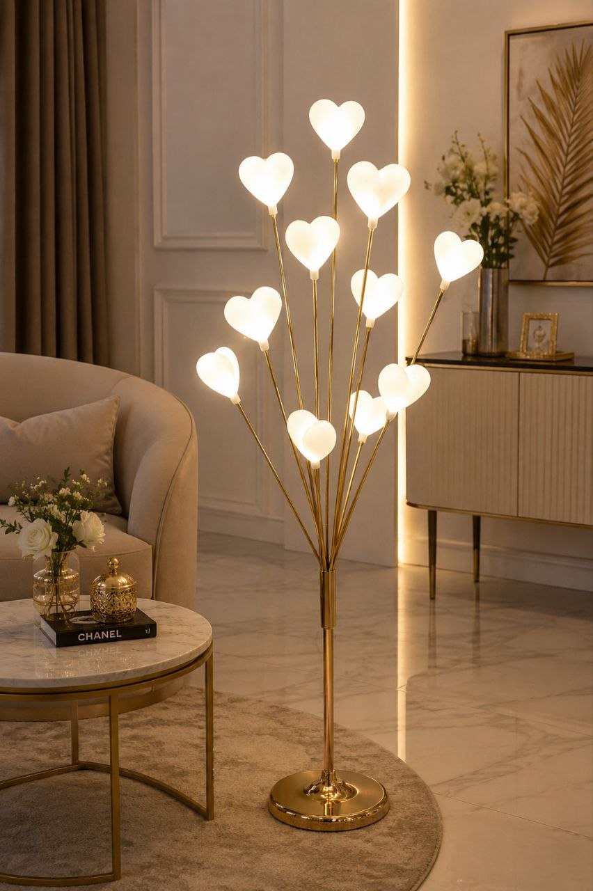 Luxury Gold Floor Lamp with 11 Glowing Hearts